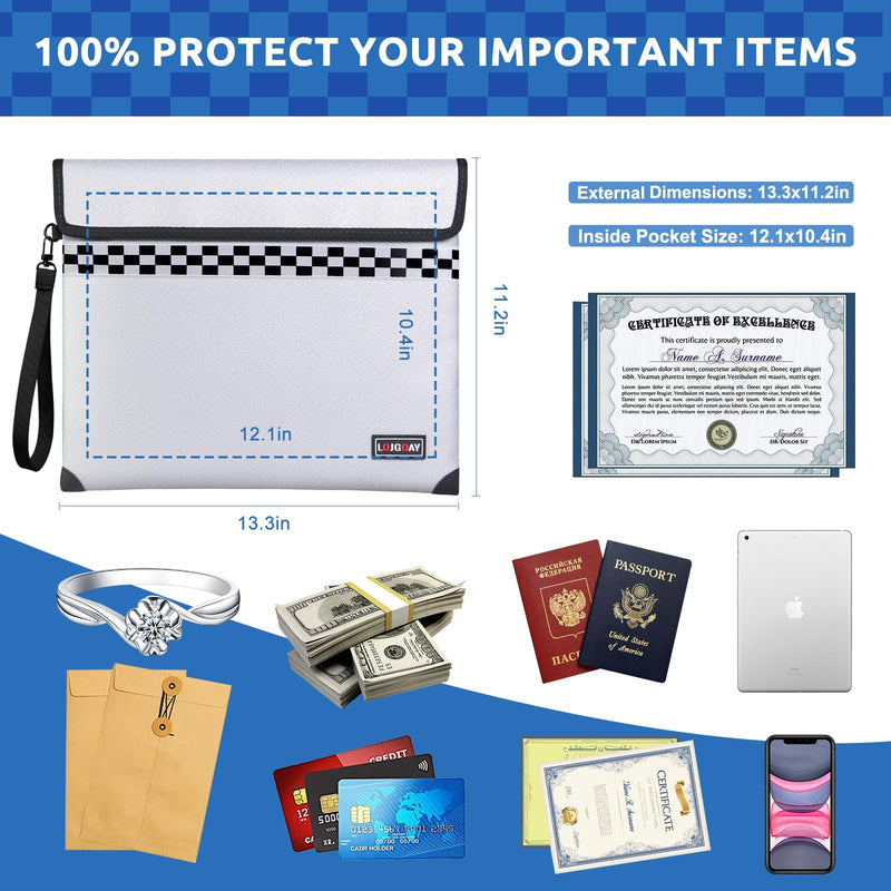 Upgraded Fireproof Document Bag - with 6200°F Heat Insulated, Fireproof Money Bag for Cashwith Fireproof Zipper, 9 Layers of Functional Materials, Water Fire Proof Bag Fireproof Bag (Silver, 13"x11") Silver 13"x11"