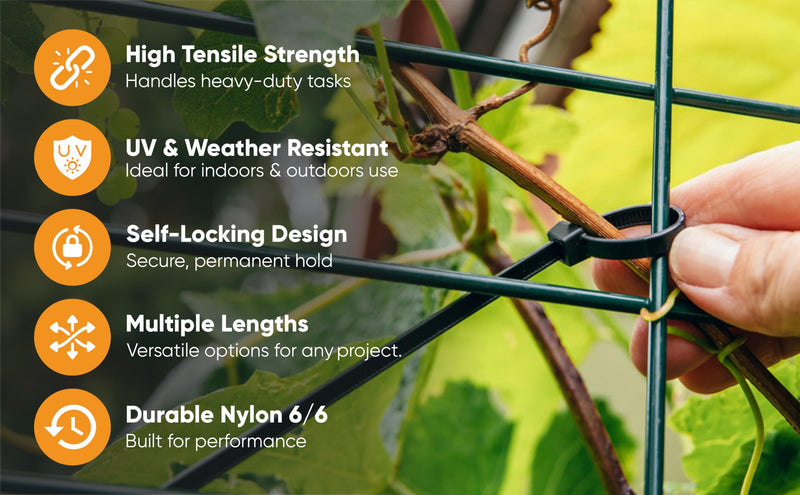 Nirah Zip Ties 4 inch, Black, Small Zip Ties, 100 Pcs in a Resealable Zip Lock Bag. Small Cable Ties Black for Indoors and Outdoors Use, Industrial Grade 4" 100 pk 18lbs Uv Protected Black