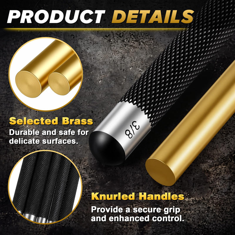 5 Pcs Brass Punch Set 1/8" 3/16" 1/4" 5/16" 3/8" Precision Brass Drift Non-marring Roll Pin Punch Set & Storage Bag for DIY Automotive Gunsmithing Mechanical 1/8" 3/16" 1/4" 5/16" 3/8" No Hammer