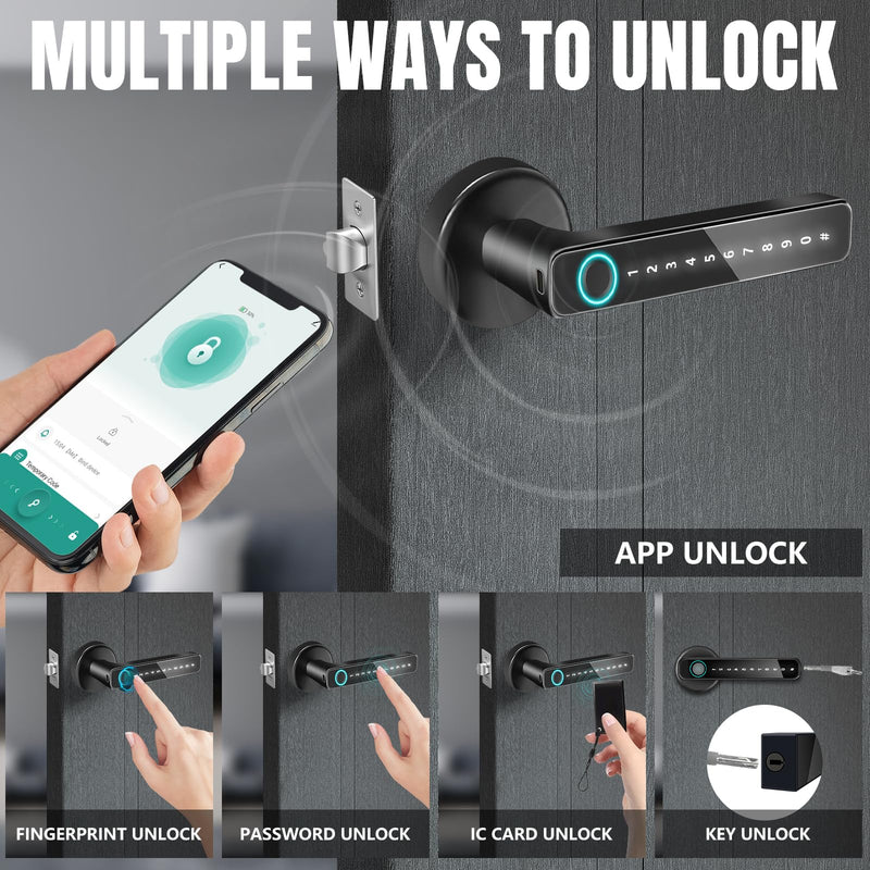 Fingerprint Door Lock, Fingerprint Door Knob, Smart Door Knob, Keyless Entry Keypad Door Lock with Biometric Door Handle for Bedroom Office Apartment