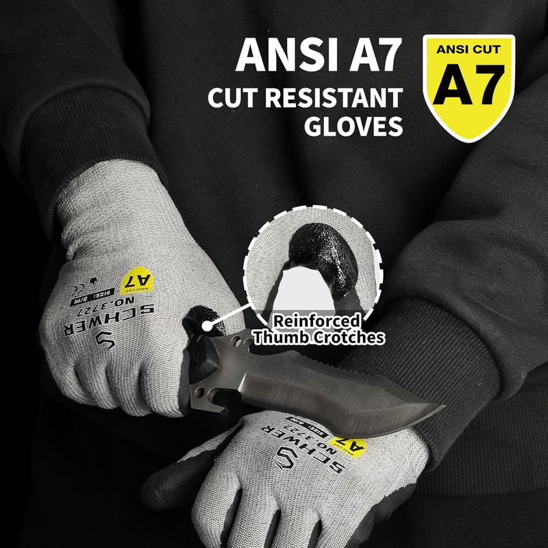 3 Pairs High Level Cut Resistant Work Gloves for High Risk Work, ANSI A7 Cutting Gloves with Reinforced Thumb, Used for WoodWorking, Construction, Non Slip, Durable, Breathable & Cool, XXL, PR3727 3 Pairs XX-Large Grey