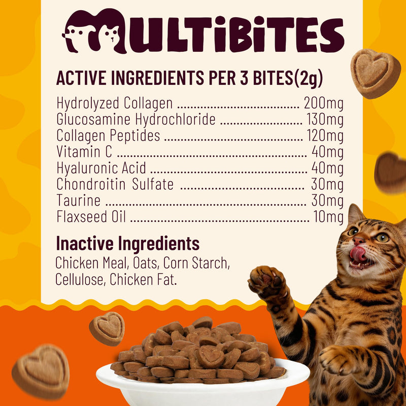 7.76 oz Collagen Bites for Cats - Cat Collagen Supplements with Glucosamine, Taurine & Omega 3 - Joint Health,Skin Coat & Immune Support - Pet Vitamins and Supplements