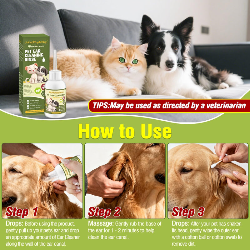 Pet Ear Cleaner Drops for Dogs & Cats - Gentle Ear Cleaning Solution for Deodorizing & Wax Removal, Safe for Pets & Humans 2PACKS/4 OZ D