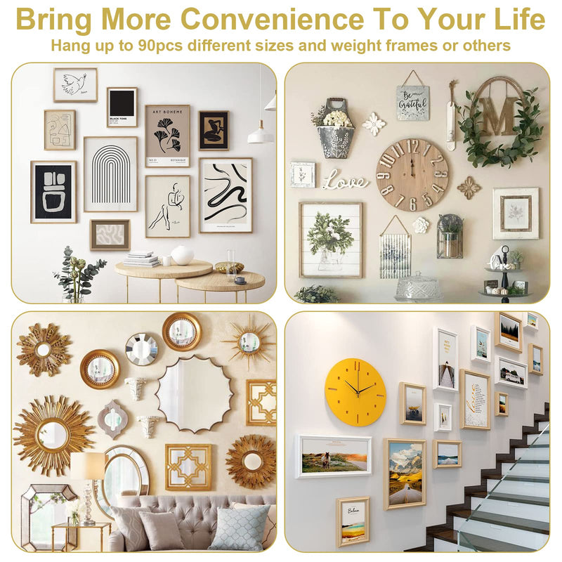 90PCS Picture Hanging Nails, 3 Sizes Wall Decorative Nails for Hanging Pictures Frame Kit Hanging Hardware Tool Hangers for Claw Drywall Nails (Small Medium Large Nails) Picture Hanging Nails Kit