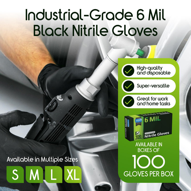 Inspire Black Nitrile Gloves HEAVY DUTY 6 Mil Nitrile Chemical Resistant Medical Cooking Cleaning Disposable Black Gloves Large Black 6mil Box of 100