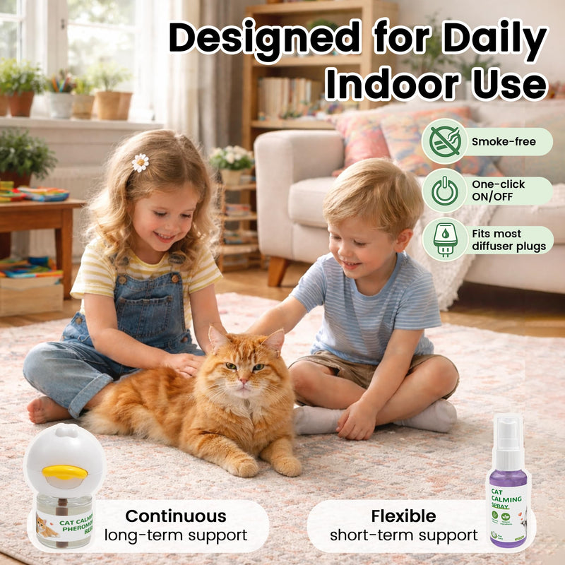 Cat Calming Pheromone Diffuser Kit for Cats, Plug-in Calming Diffuser with 2 Refills, Stress Relief Support for Indoor Cats, Multi-Cat Homes