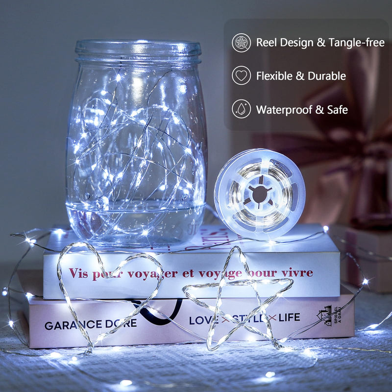 JMEXSUSS 2 Pack Solar String Lights Outdoor Waterproof, Each 33FT 100 LED White Solar Fairy Lights, 8 Modes Solar Lights for Outside Yard Tree Patio Garden Wedding Christmas Decorations 2 Packs