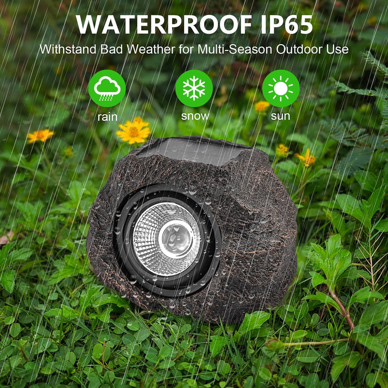 Solar Garden Rock Lights Outdoor - IP65 LED Waterproof Solar Spotlight, Solar Powered Landscape Path Decorative Garden Stone Lights for Pathway, Walkway, Yard, Patio (2 Pack) 2Pack-Bronze