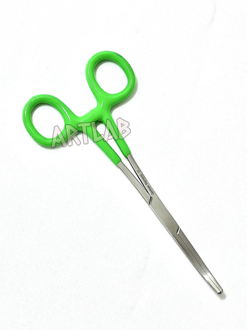 German Vinyl Grip Locking Straight & Curved Hemostat -Hemostat Forceps- Stainless Steel Locking Tweezer Clamps - Ideal Hemostats for Nurses, Fishing Forceps, Crafts and Hobby (Green CVD 6.25") GREEN CVD 6.25"