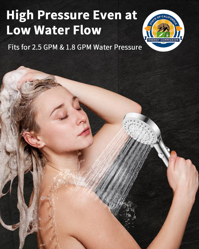 Shower Head with Handheld, High Pressure Handheld Shower Head with 80" Extra Long Stainless Steel Hose & Adjustable Bracket, Showerhead with ON/OFF Switch for Pets Bath 6 Spray-Settings Premium Chrome