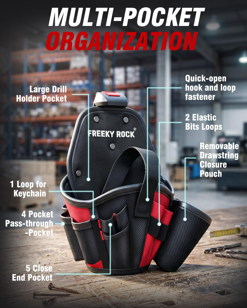 Drill Holster for Tool Belt, Heavy-Duty Impact Driver Tool Pouch with Belt Clip, 1680D Durable Tool Holster with Adjustable Strap for Handyman, Construction Workers, Electrician Drill holster