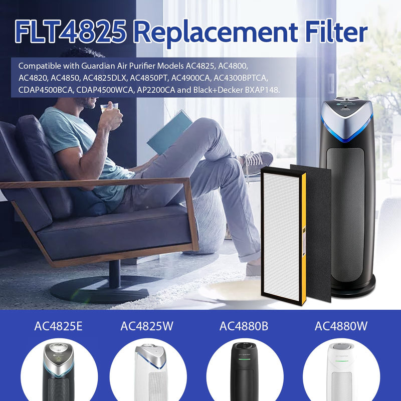 FLT4825 HEPA Filter B Replacement for GermGuardian Air Purifier FLT4825/E