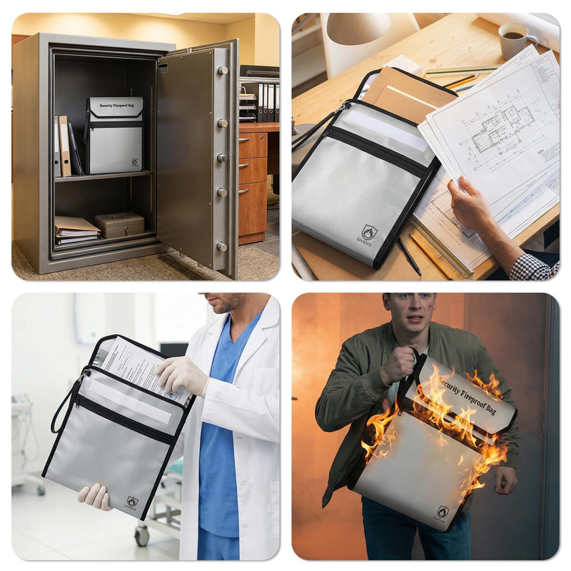 Expandable Fireproof Document Bag with Front Pocket, 6400°F Fire Proof & Waterproof Business File Organizer for Important Documents Safe, Vertical Storage Pouch for Home Office (Case Only) Grey