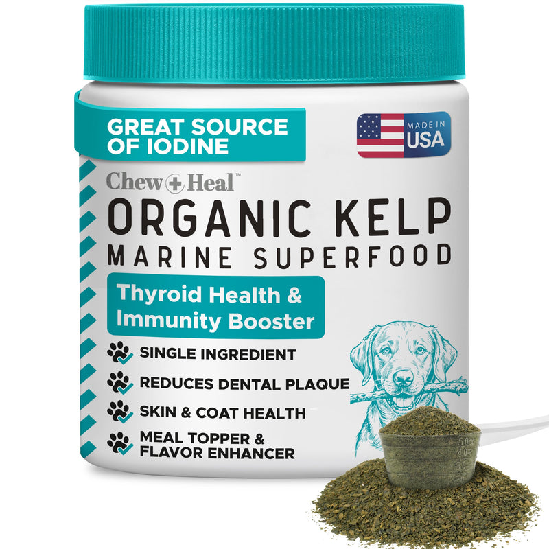 Kelp Supplement for Dogs - 16 oz of Kelp Powder Granules with 5cc Spoon - Good for Healthy Thyroid Function, Reduce Dental Plaque, and Skin Health - Made in the USA