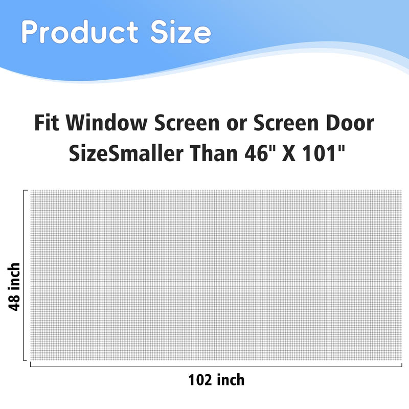 48"x102" Windows Screen Mesh,Fiberglass Window Screen Mesh, Screen Door Mesh, Windows Screens and Screen Door Replacement, Patio Screen Mesh