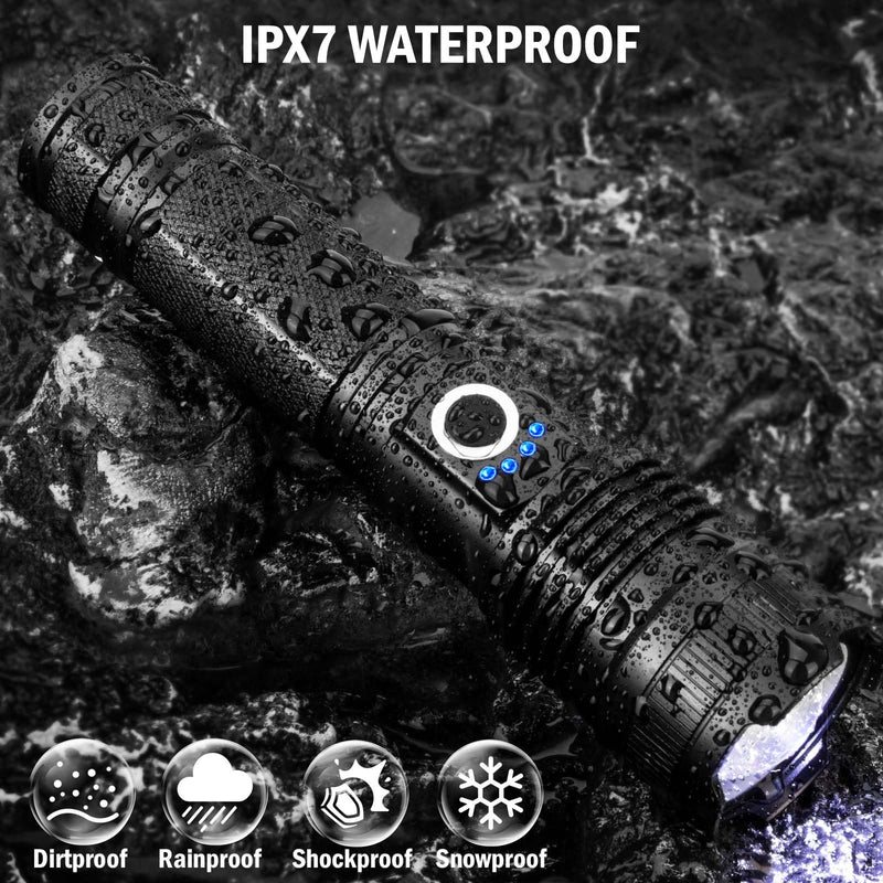 Led Flashlights High Lumens Rechargeable 2 Pack, 99000 Lumen Super Bright Fashlight with 5000ɱAh Βattery, Waterproof Powerful Flash Light Multifunctional Flashlights for Home Camping Hiking