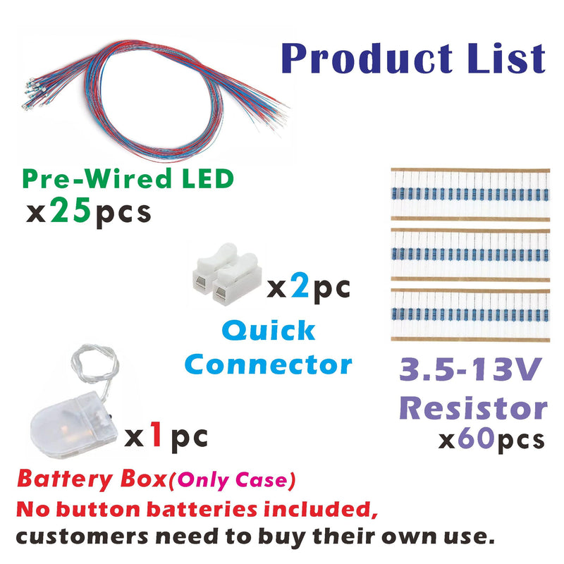 25pcs Pre-Wired Micro LED Pre-soldered 0402 SMD LEDs with Assembly Accessories for Beginner Model Building (White, 25pcs) White 25 Count (Pack of 1)