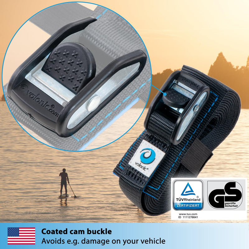 valonic Dolphin - Short tie Down Straps - 2 Pack, 3.3 ft x 1 inch, 2200 lbs, TÜV Rheinl. Certified, Protection pad, cam Buckle - for Bicycle, roof Rack, Luggage, Motorcycle