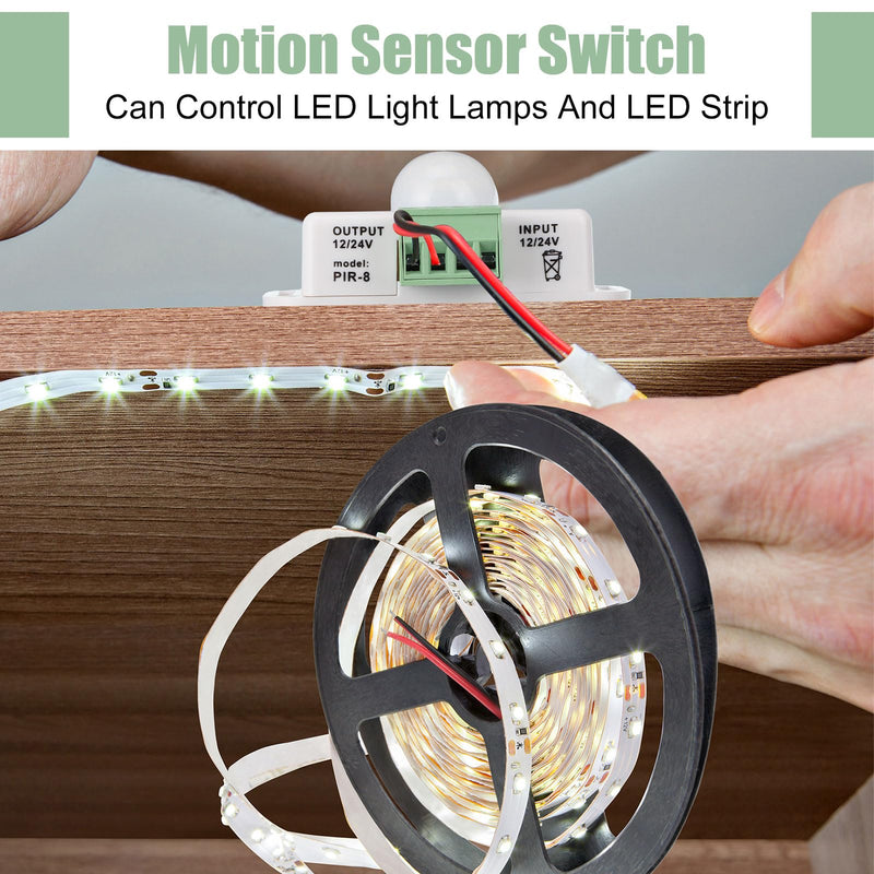 6 Pack 12V 24V PIR Sensor LED Motion Sensor Motion Detector Light Switch Body Infrared Sensing Timer Function Sign Control PIR Controllerfor Flexible LED Strip Lights(White) White