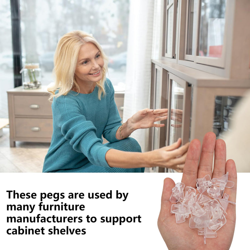 24 Pcs Shelf Holders Pegs-1/4 Inch Clear Plastic Cabinet Shelf Clips-Furniture Support Pin for Kitchen Cabinet Wood Shelving Shelf Bookcase Pegs Replacement 24 Pcs