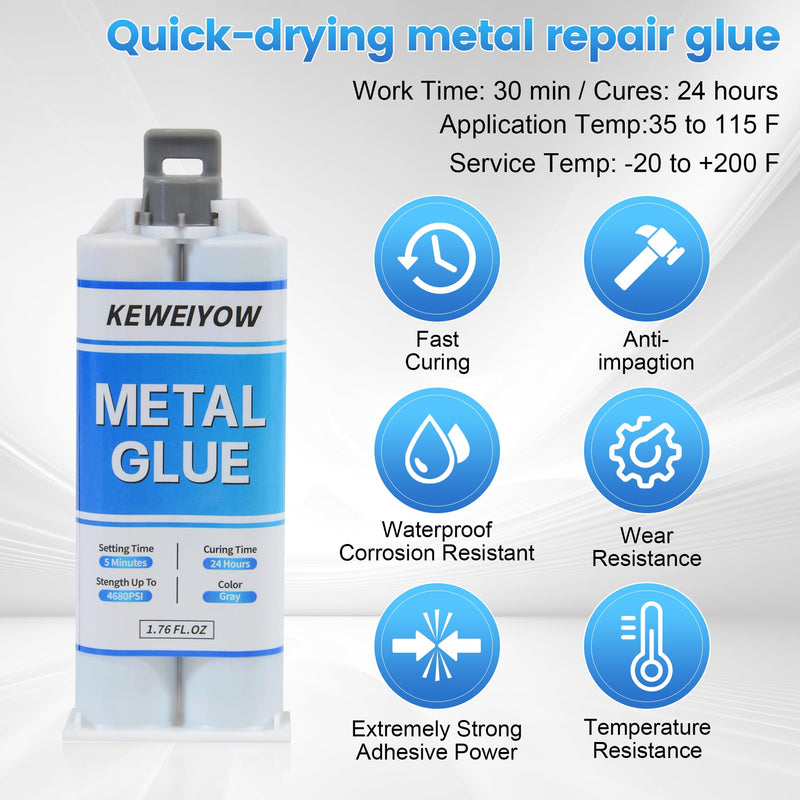 Metal Glue, 1.76oz Metal Epoxy Glue, Heavy Duty Welding Glue, Suitable for Metal to Metal, Plastic, Steel, Ceramic, Car Body and Marine Body Filler(1 PCS) 1pcs