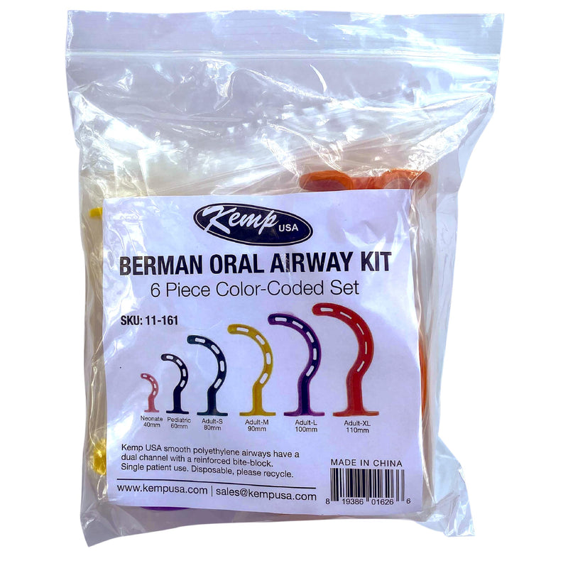 Kemp USA Berman Oral Airway 6 Piece Kit, OPA Kit, Color Coded, Dual Channel with Reinforced Bite-Block