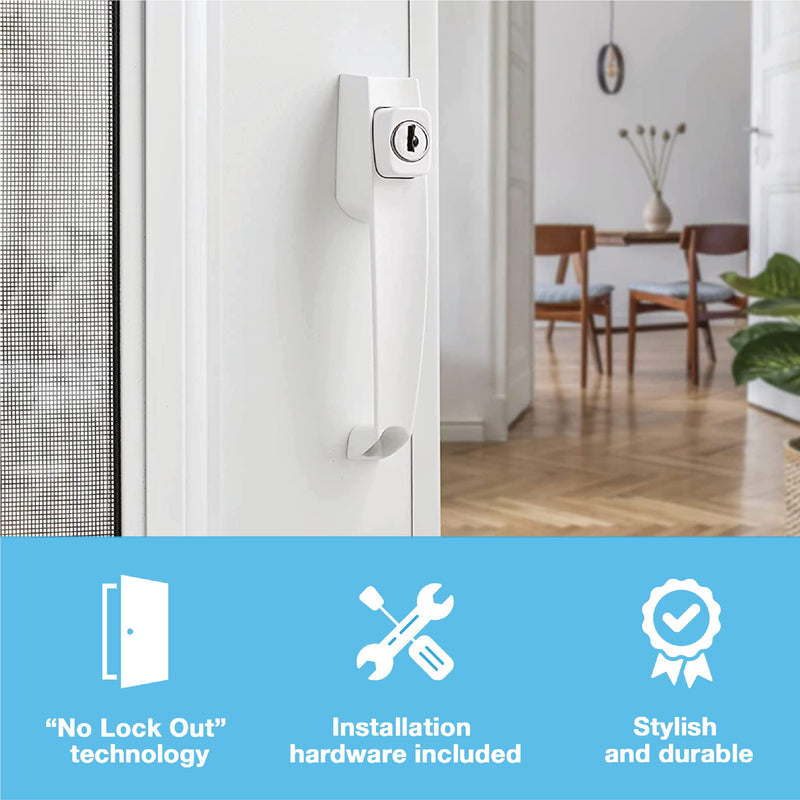 Wright Products - Tie Down Keyed Push Button Door Latch for Screen and Storm Doors, White
