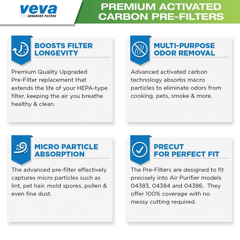 VEVA Pre-Filter Replacement Compatible with Hamilton Beach 04383, 04384, 04386 Air Purifier - 6 Pack - Smoke and Odor Eliminator Carbon Filters 6 Pre-Filters
