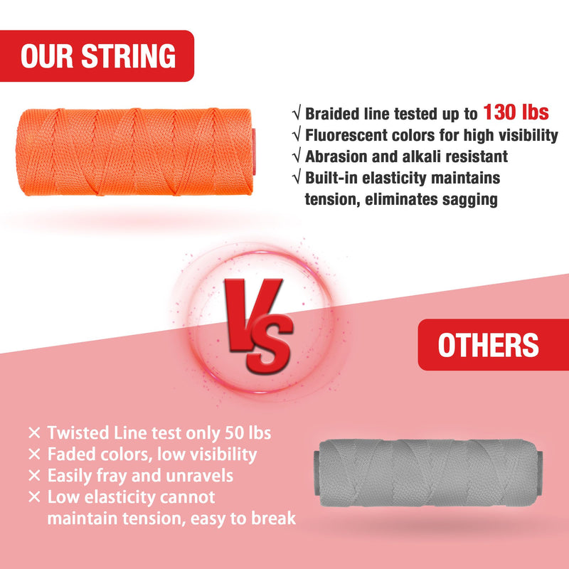Goldblatt Mason Line, 500 Feet #18 Braided Nylon String Line, Nylon Twine for Gardening or Masonry Tools, Perfect Construction String for A String Level, Twine String for Gardening 500FT Fluorescent Orange