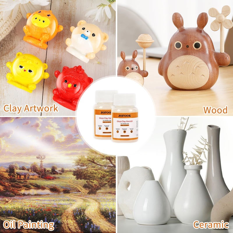Gloss Clay Varnish,160ml Acrylic Varnish,Air Dry Clay Glaze,Clay Sealant,Glossy Finish for Pottery,Clear Gloss Varnish for Polymer or Craft Pottery,Ceramics,Oil Painting,Wood,Two Bottles