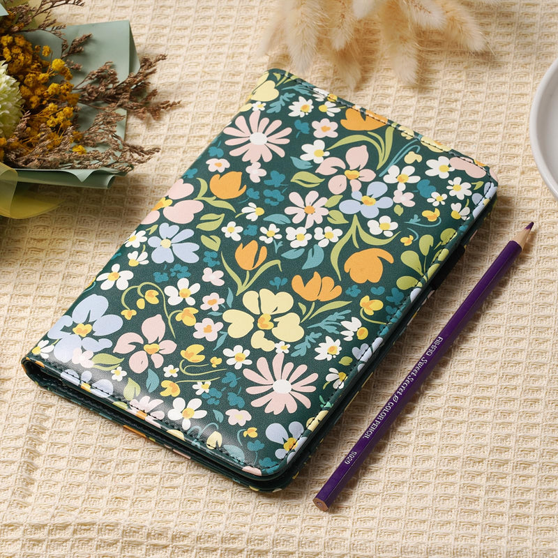 Moofetti Server Book, Waitress Book, Server Books for Waitress with Zipper Pocket Cute Floral Cover 5x8 Inch green floral