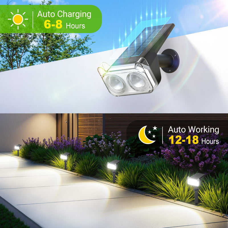 LETMY New Upgrade Solar Spot Lights Outdoor Waterproof with Bigger LED, 6 Pack Auto ON/Off Solar Lights Outdoor, 2-in-1 Wall Lights & 2 Modes Landscape Spotlights for Tree Yard Pathway Garden Decor Cool White