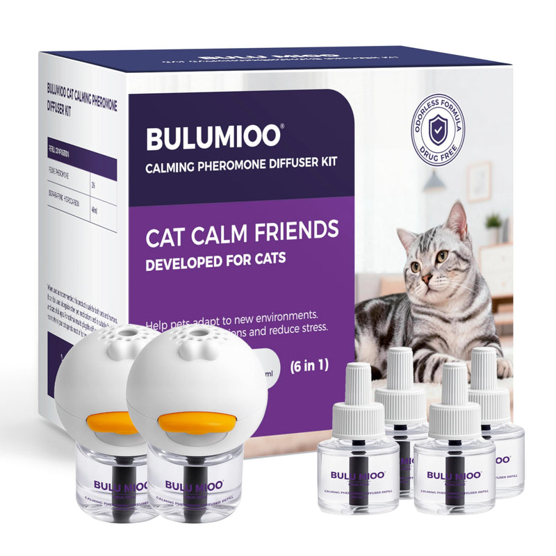 Cat Calming Pheromone Diffuser Set (120-Day Supply) – 2 Diffusers + 4 x 48ml Refills – Helps Reduce Urine Spraying, Scratching & Fighting – Unscented Stress Relief for Multi-Cat Homes