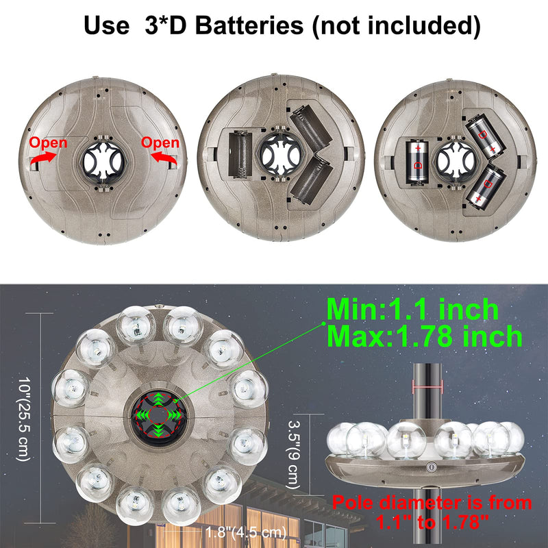 LUXSWAY Umbrella Lights Battery Operated,12 Color Changing Outdoor Patio Umbrella Light for Pole with 80Ft Remote,12 Clear Bulb 48 LEDs,4 Modes,4 Timer Option,Umbrella Hanging Light for Camping,BBQ A-Clear bulb