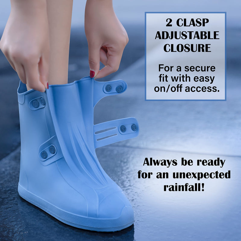 Rain Shoe Covers | Waterproof Shoe Covers for Men Women | Reusable Galoshes Overshoes (Blue, 40-42) Blue