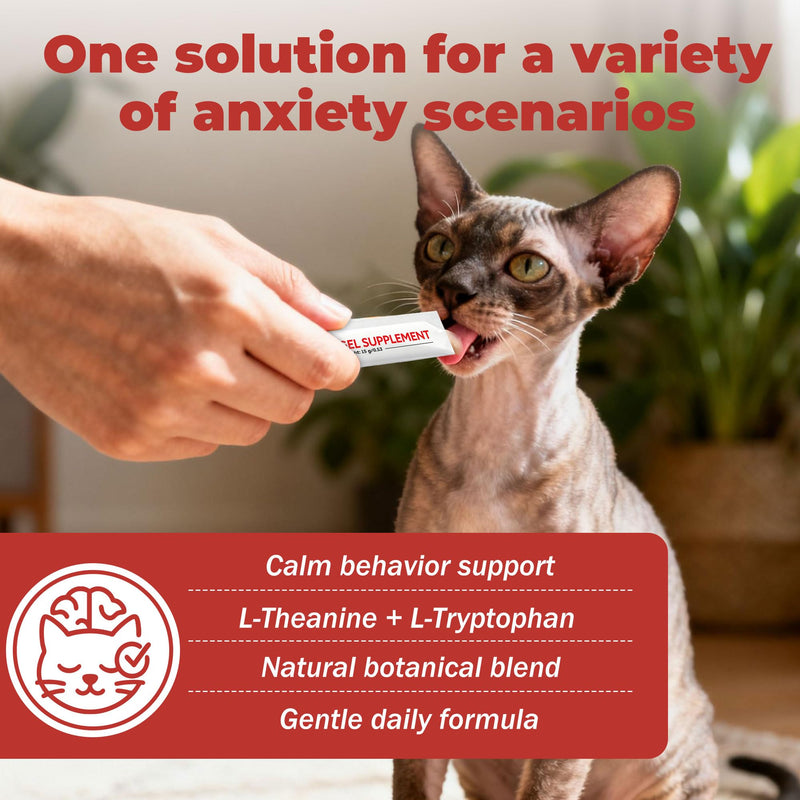 Cat Calming Treats – Natural Stress, Anxiety & Shock Relief for Cats – Featuring L-Theanine, L-Tryptophan & Catnip – 100% Veterinarian Formulated, 30 Likable Gel Tubes for Quick Calm & Relaxation