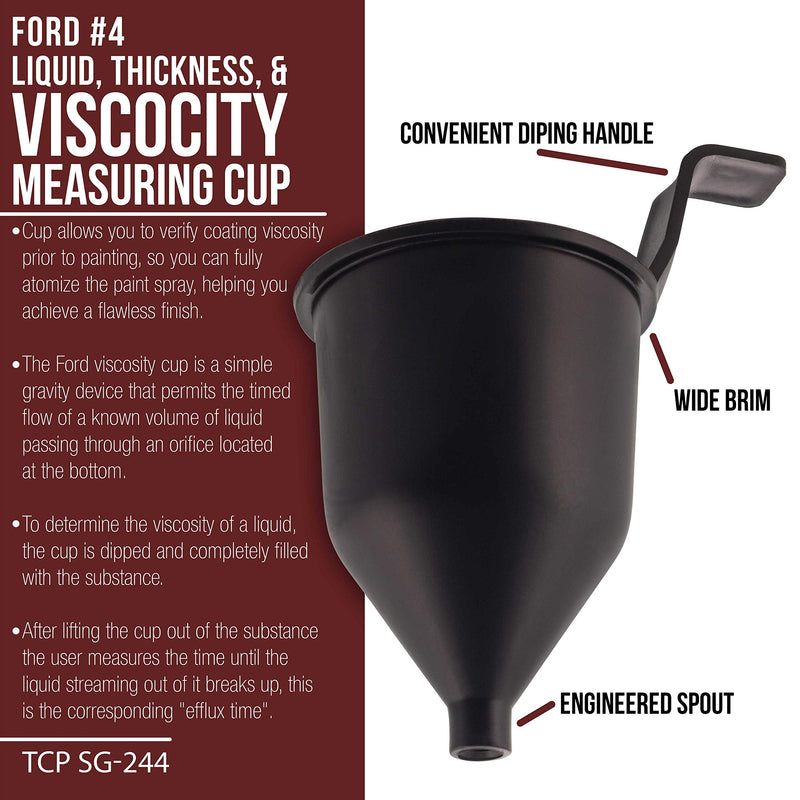 TCP Global Brand SG244 Liquid Thickness & Viscosity Measuring Cup Ford # 4 Four, Viscosimeter to Measure Paint