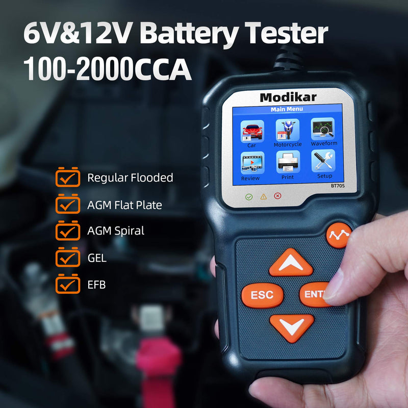 6V 12V Car Battery Tester, 100-2000 CCA Alternator Tester, BT705 | Automotive Battery Load Tester, Digital Battery Checker for Car SUV Motorcycle Golf Carts Lawn Mower Marine RV and Truck BT705 6V & 12V
