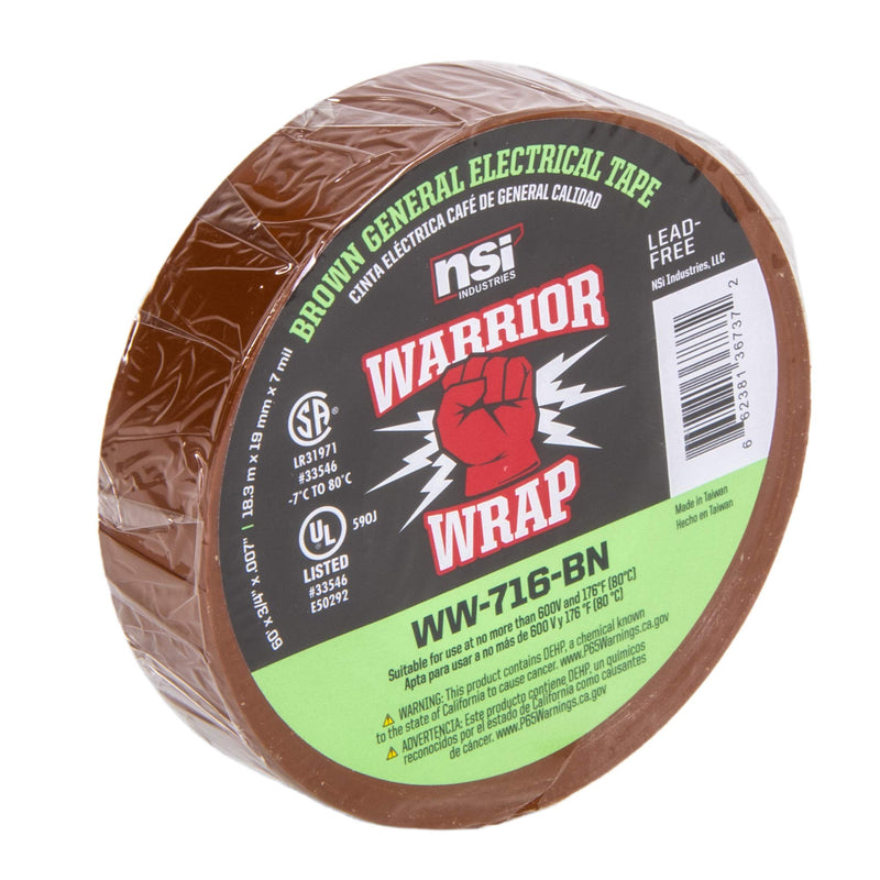 WarriorWrap General 3/4 in. x 60 ft. 7 mil Vinyl Electrical Tape, Brown
