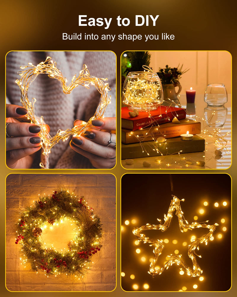 Fairy Lights Battery Operated, Fairy String Lights Waterproof Silver Wire 5 Feet 60 Led Firecracker Starry Lights for DIY Wreath Home Wedding Party Bedroom Mason Jar Holiday Christmas, Warm White 1 Pack