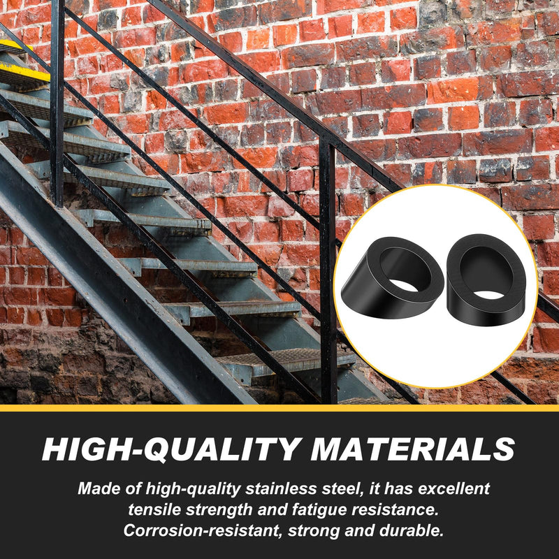 LEIFIDE 30 Degree Angle Washer - 3/8" ID for 1/8" & 3/16" Cable Railing Hardware- Black Stainless Steel Angle Beveled Washer for Cable Railing Stair Ends- 50 Pack 3/8 Inch