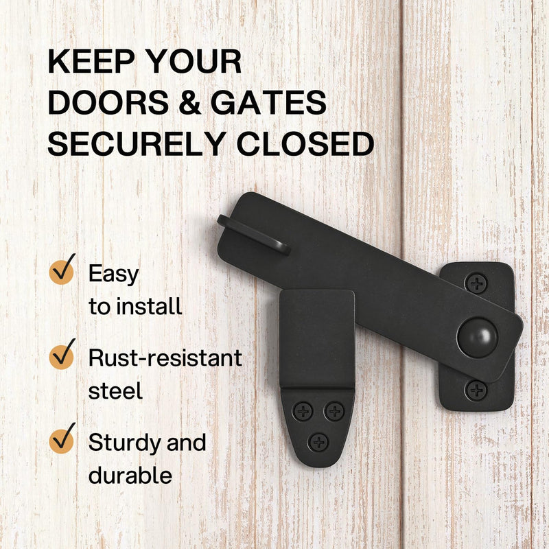 Barn Door Latch - Shed Door Latch - Sliding Barn Door Latches and Catches - Barn Door Lock - Black Wrought Iron Rustic Flip Latch Hardware Kit for Double Doors, Garden Gate, Cabinet, Bar, Pantry 1