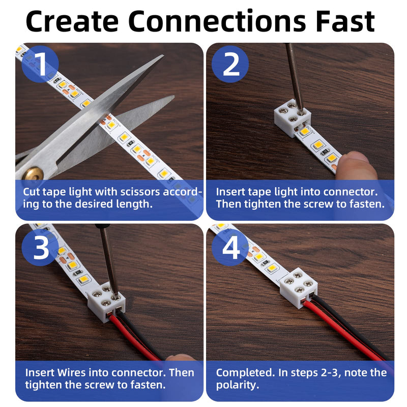 20 PCS 2-Pin 8mm Solderless LED Strip Connectors, Reliable and Easy-to-Install, Solidly Connected LED Light Connectors 8mm (20)