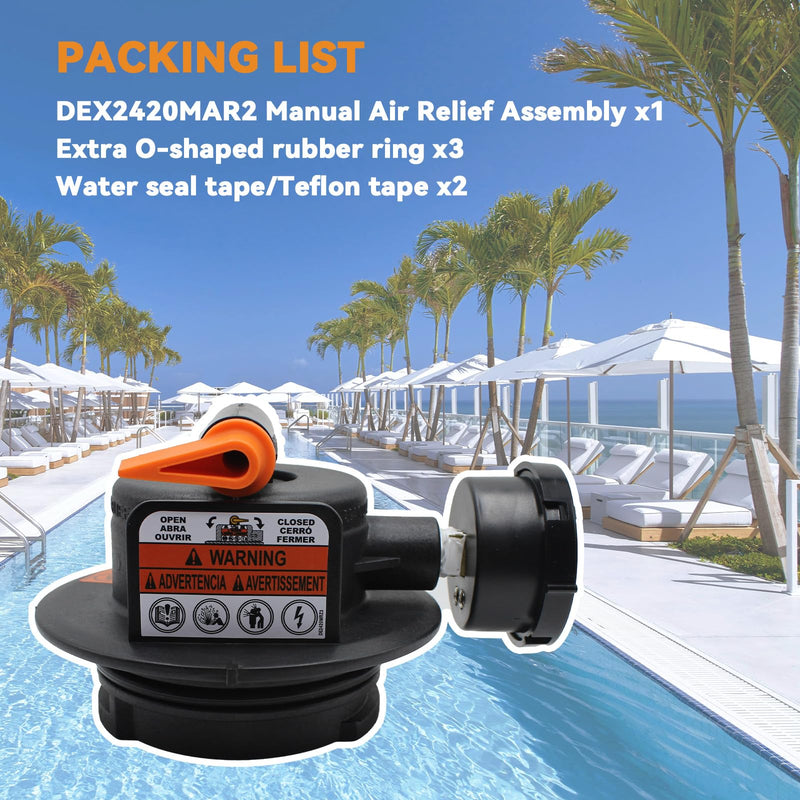 DEX2420MAR2 Manual Air Relief Assembly, Compatible with Pro Grid De Swimclear and Swim Clear Cartridge Filtersr, 2420MAR2 Air Relief Valve with Teflon Tape and O-Ring