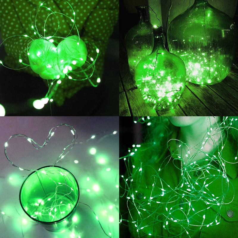 Twinkle Star 33FT 100 LED Silver Wire String Lights, St Patricks Day Fairy Lights Battery Operated LED String Lights for Christmas Wedding Party Home Holiday Decoration, Green 1 Pack