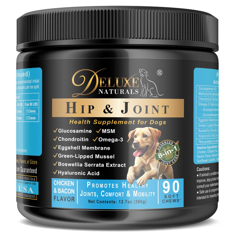 Hip and Joint Soft Chews for Dogs – 90 Count – Glucosamine, MSM, Chondroitin, Omega-3, Green-Lipped Mussel – Promotes Mobility, Comfort, and Joint Health – Chicken & Bacon Flavor