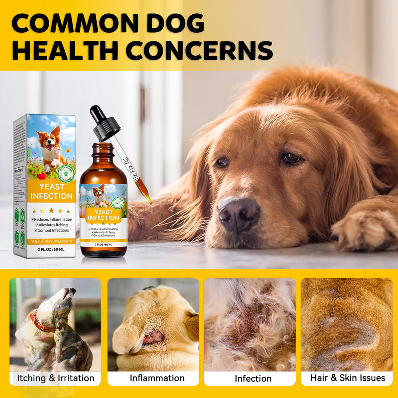 Yeast Infection Treatment for Dogs - Natural Anti Yeast Drops, Ear & Skin Itch Relief, Allergy Symptom Relief, Reduces Inflammation, with Multivitamins Probiotics, 2.02 Oz 1 PC