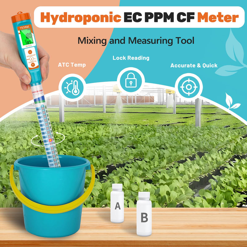 Truncheon EC PPM Nutrient Meter for Hydroponic, Conductivity Tester Stick for Hydroponics Growing PPM Measuring Tool (EC, PPM 500, PPM 700, CF, Temp) for Nutrient Reservoir, Aquaponics, DWC