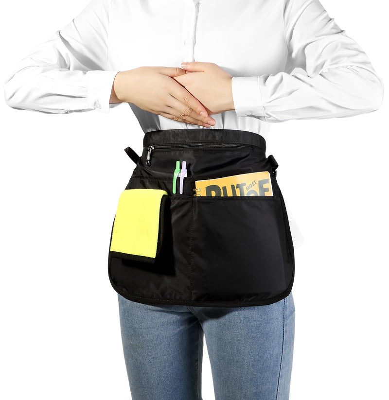 Waterproof Server Apron for Women with 5 Pockets,Quickly Put on and Take off Waitress Aprons,Work Apron for Bartender Barista Black