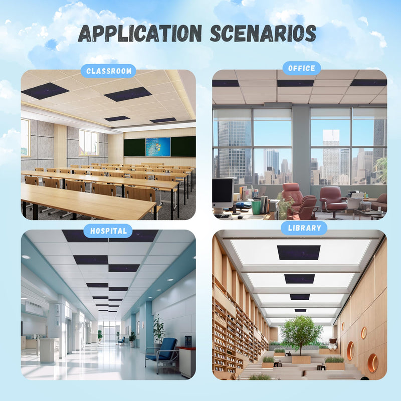 Fluorescent Light Cover with 4 x 2 Feet,Magnetic Fluorescent Light Cover Starry for Hospital Office Classroom Library Star Black
